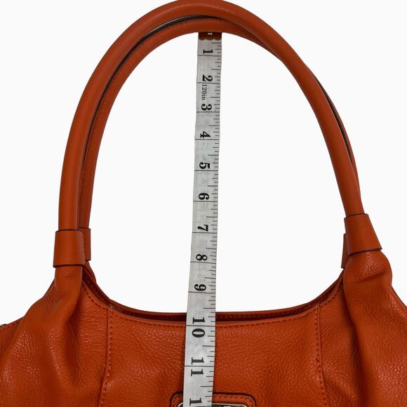 Isaac Mizrahi Leather Handbag Orange Satchel Zip Close Handles Inner Pockets - Picture 13 of 14